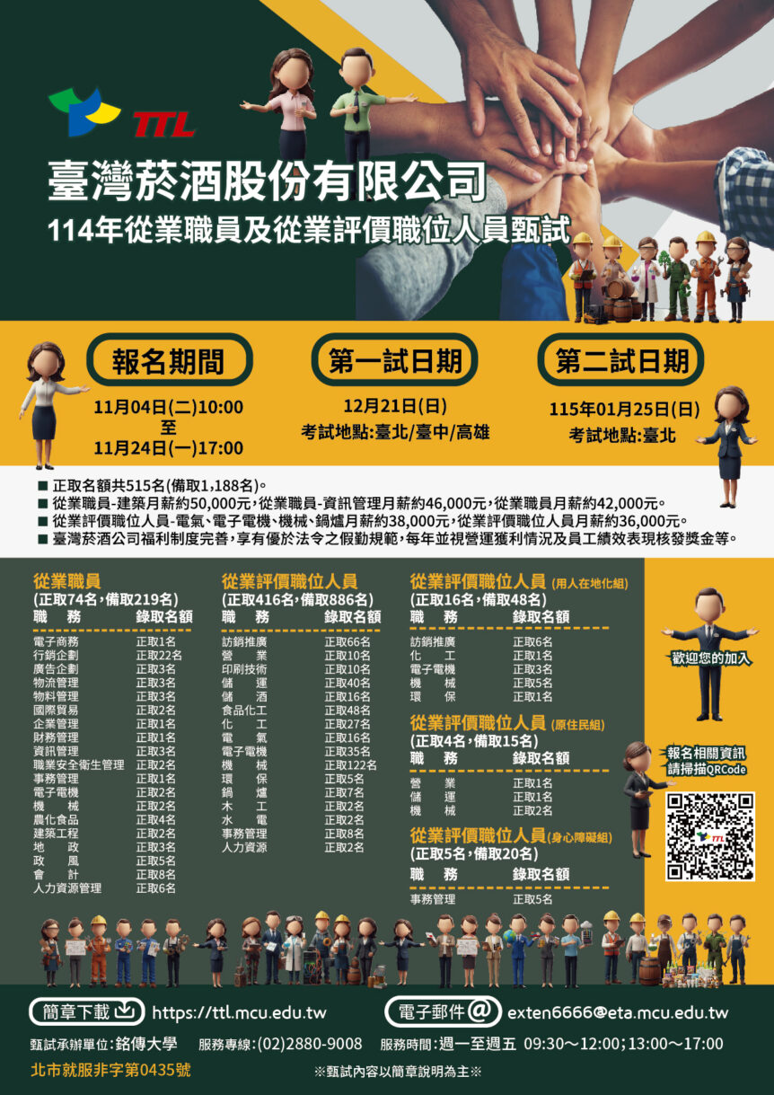 2025.11.03 臺灣菸酒股份有限公司114年從業職員及從業評價職位人員甄試| 產學暨推廣處